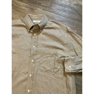 Turnbury Mens Tan Herringbone‎ Button Down Shirt Long Sleeve Cotton Size M 33